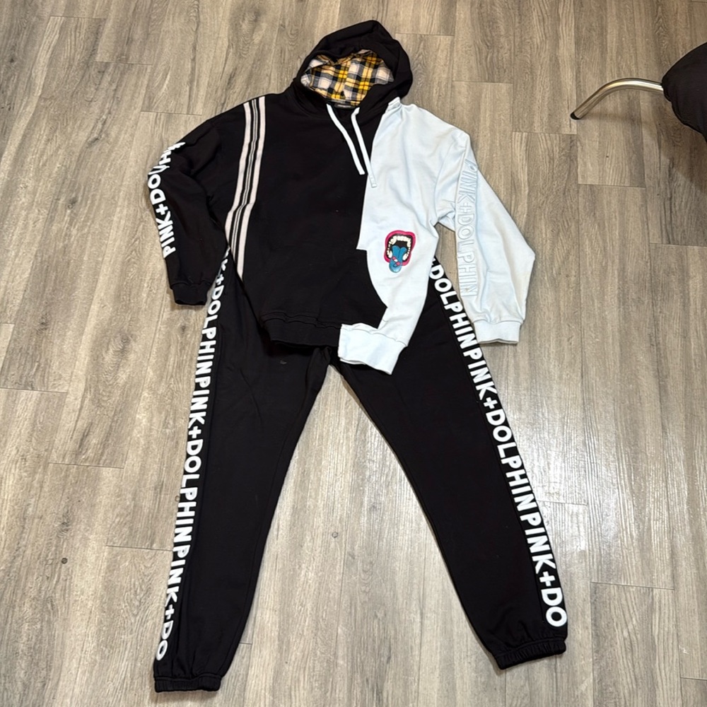 Pink Dolphin sweatsuit awesome find embroidered